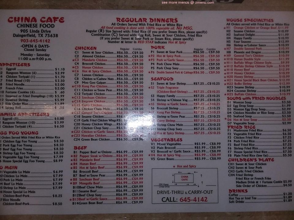 China Cafe Menu