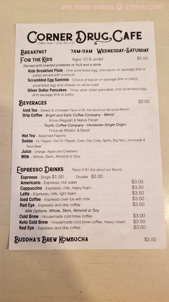 Corner Drug Cafe Menu In Clifton Tx Order Delivery Reviews