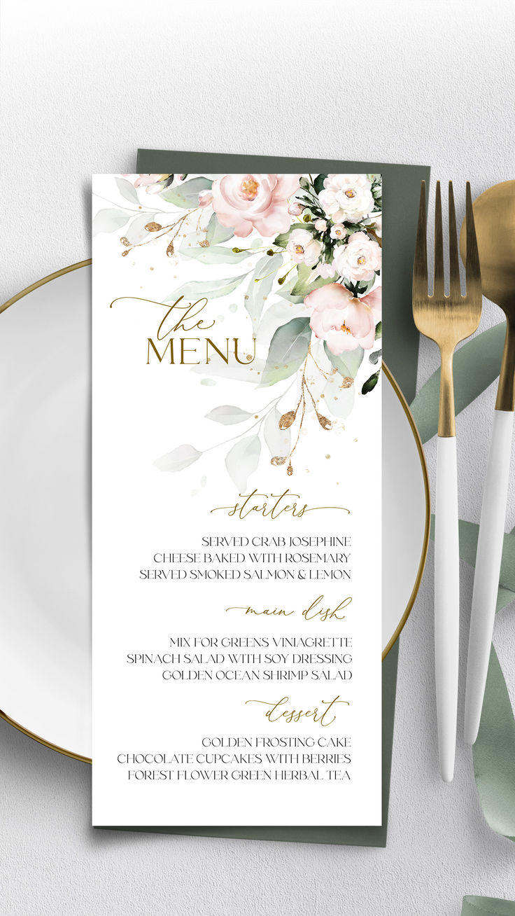 Diy Blush Pink Menu Template Handcrafted Wedding