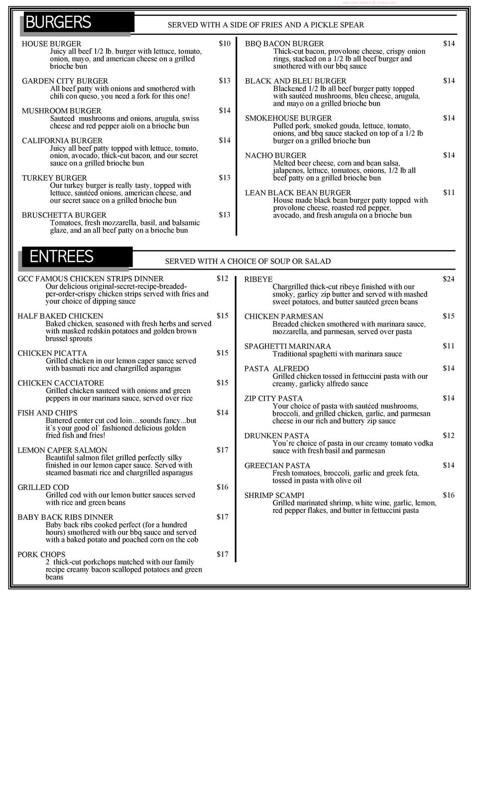 Gcc Bar Grill Garden City Cafe In Garden City Restaurant Menu And