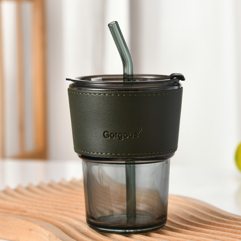 Glass Straw Cup With Lid Heat Cold Resistant Iced Water Bottle Viral