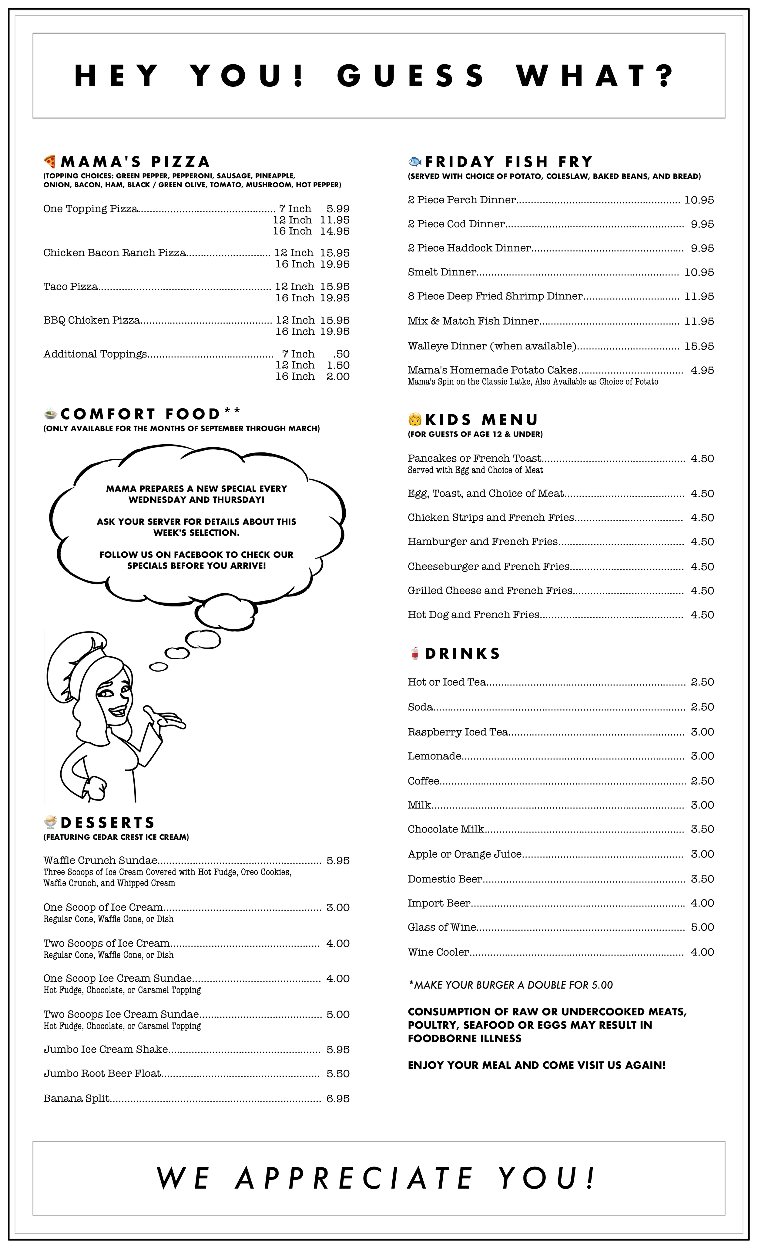 Mama Art Cafe Menu