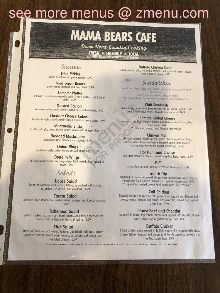 Mama Bear's Café Forest Hill Menu