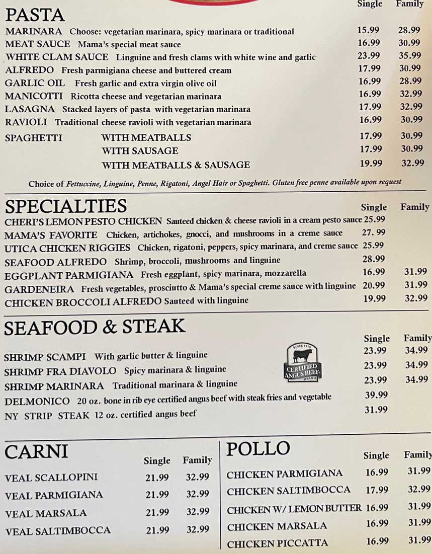 Mama Lucia Cafe Menu Guide: Full Options