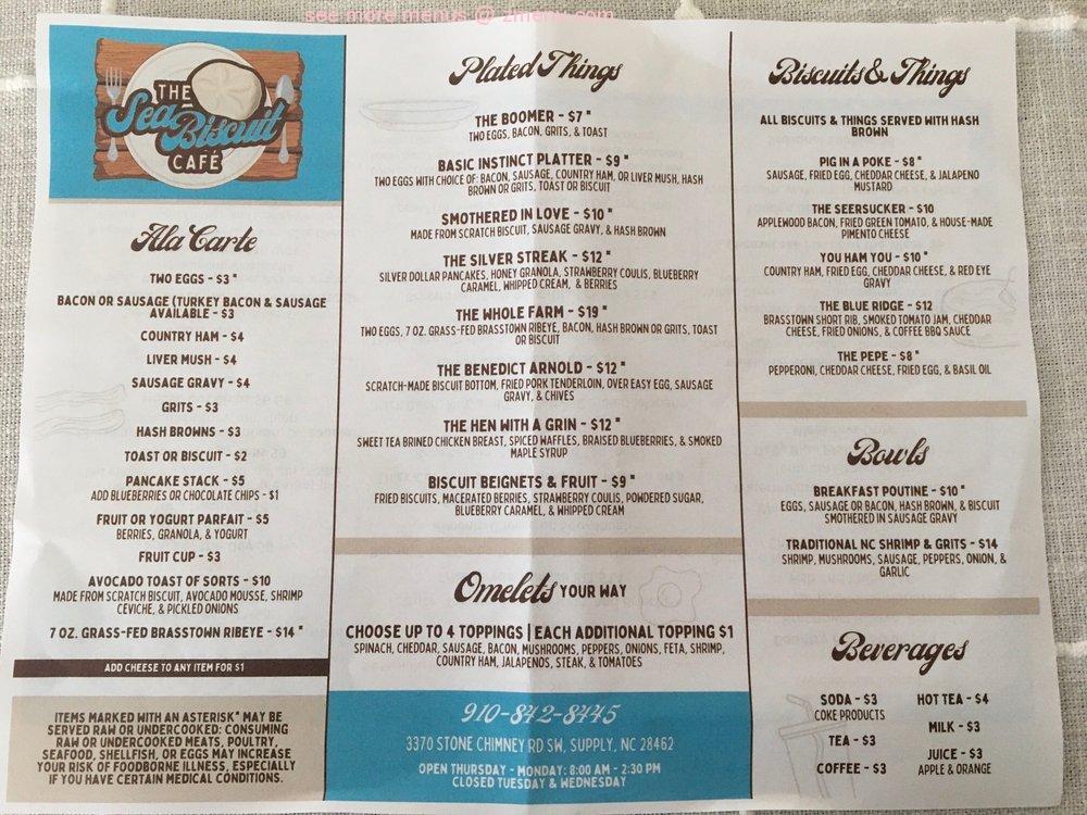 Menu At The Sea Biscuit Cafe Varnamtown