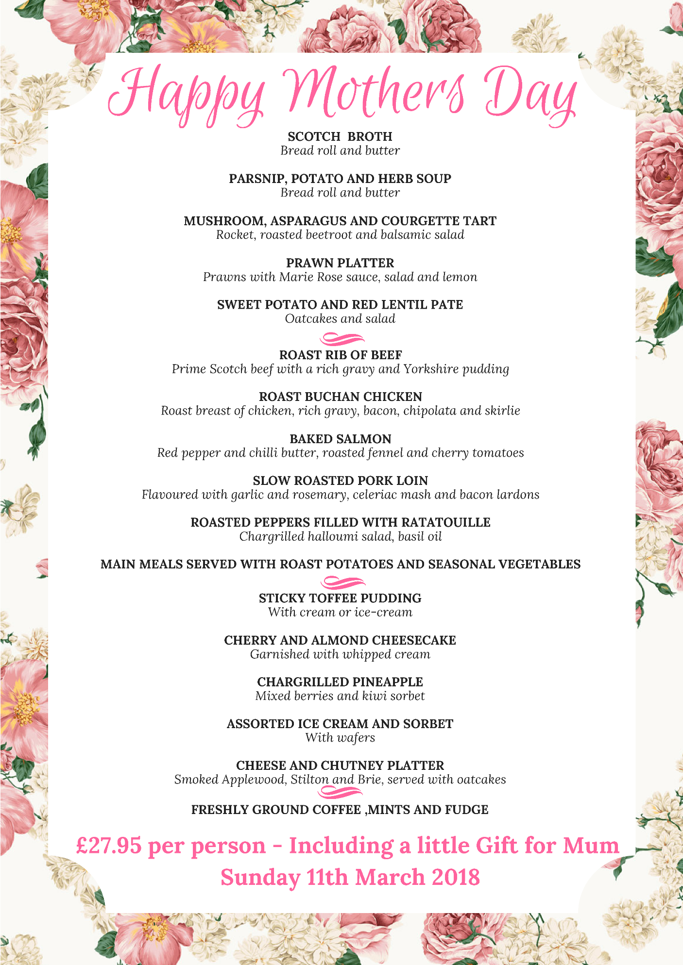 Mothers Day Poster Menu The Atholl Hotel