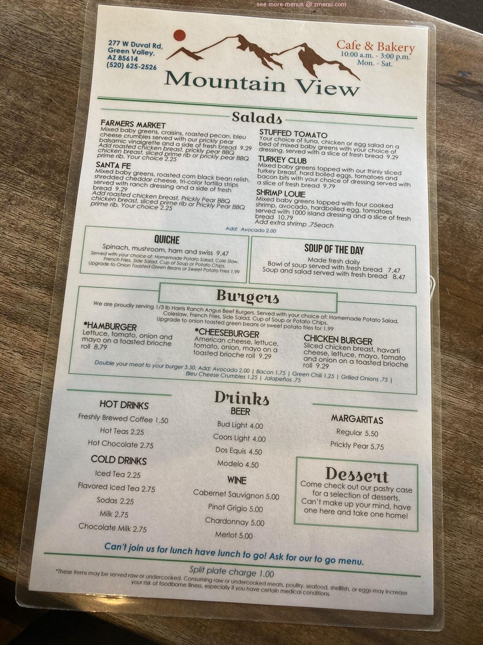 Mountain View Cafe And Bakery In Green Valley Restaurant Menu And Reviews