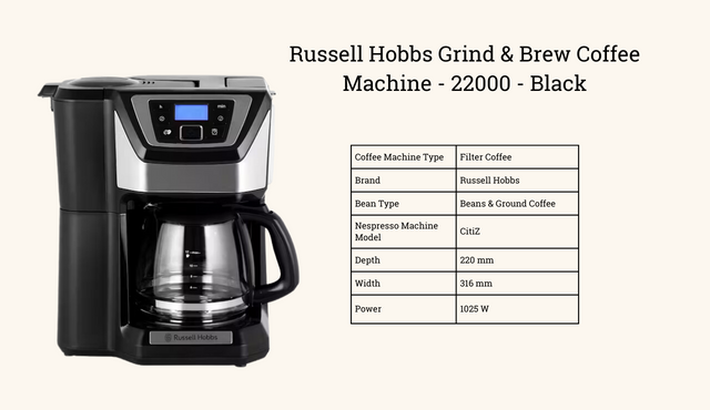 Russell Hobbs Grind Brew Coffee Machine 22000 Black Coffee Shops