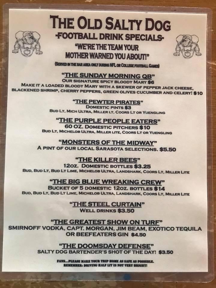 The Old Salty Dog Restaurant And Pub Menu In Venice Florida