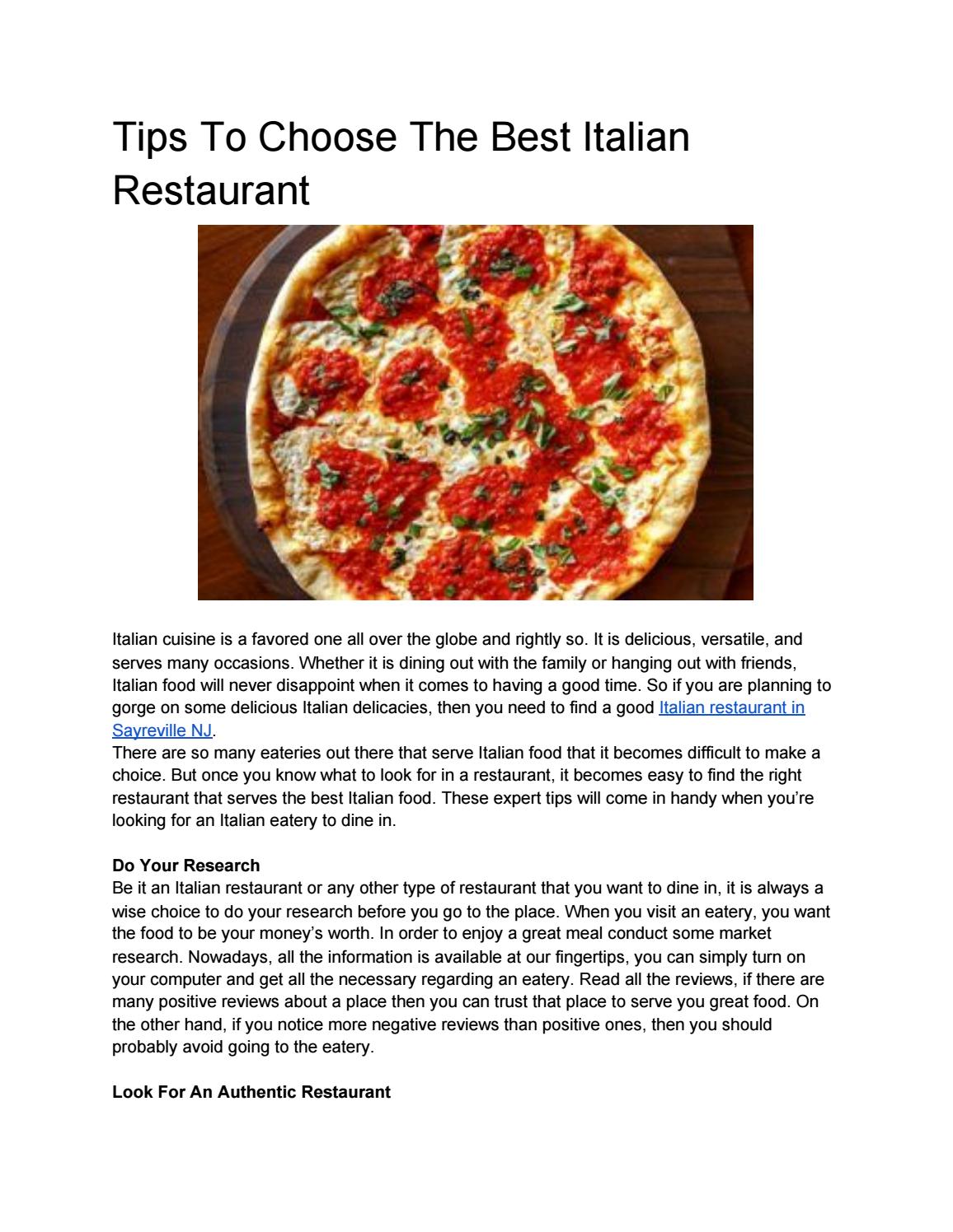 Tips To Choose The Best Italian Restaurant By Ronaldries Issuu