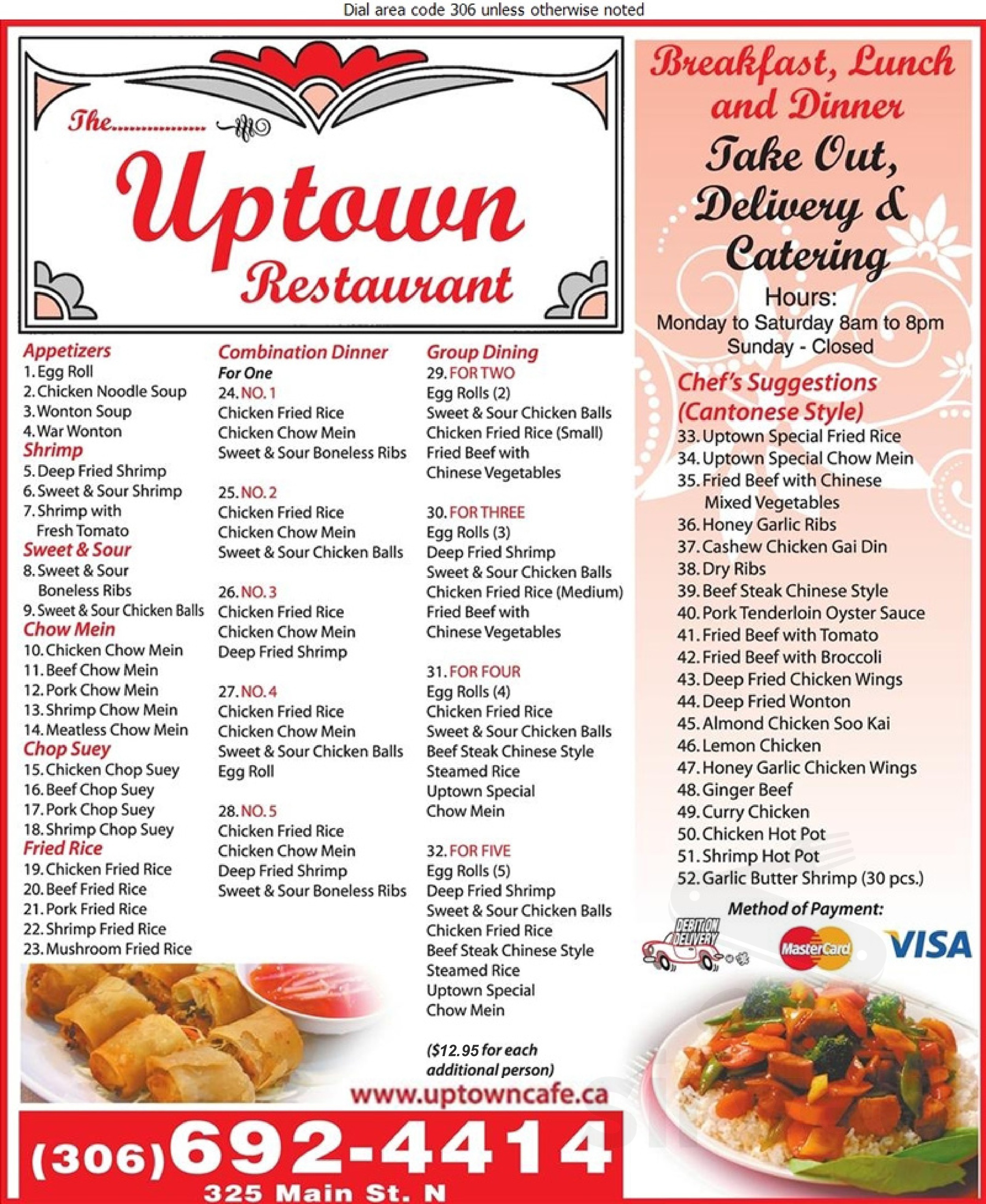 Uptown Cafe Menu In Moose Jaw Saskatchewan Canada